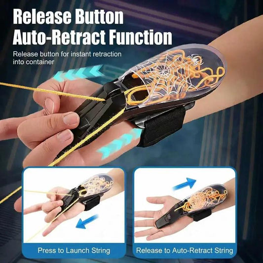 Spider Web Shooter illustrated product features and instructions for gift buyers